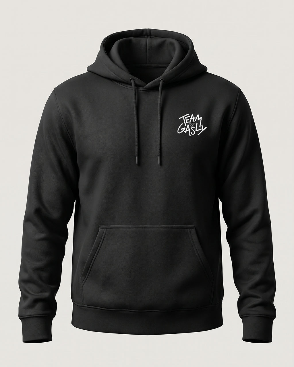 Black Liked by Pierre Gasly hoodie, back view with LIKED down one sleeve, BY PIERRE across the back and GASLY down the other