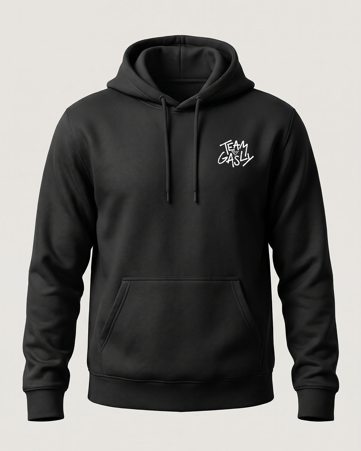Black Liked by Pierre Gasly hoodie, back view with LIKED down one sleeve, BY PIERRE across the back and GASLY down the other