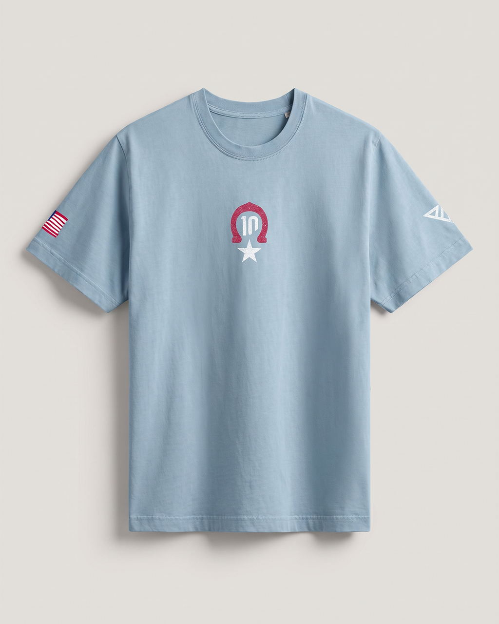 Pierre Gasly Austin Tee in blue, front view with the number 10 horseshoe logo