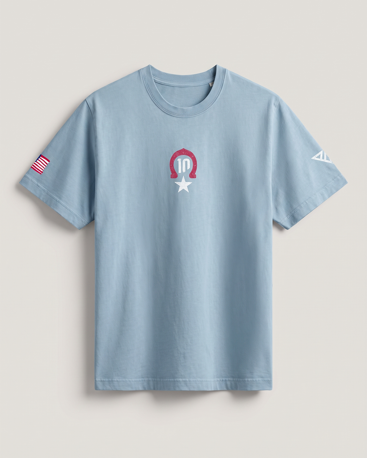 Pierre Gasly Austin Tee in blue, front view with the number 10 horseshoe logo