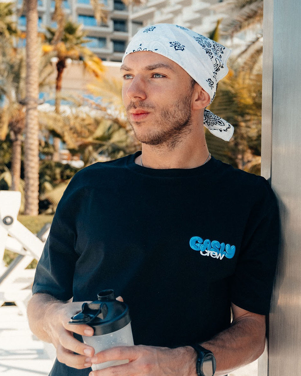Black Gasly Crew tee, front view — official Pierre Gasly F1 merchandise